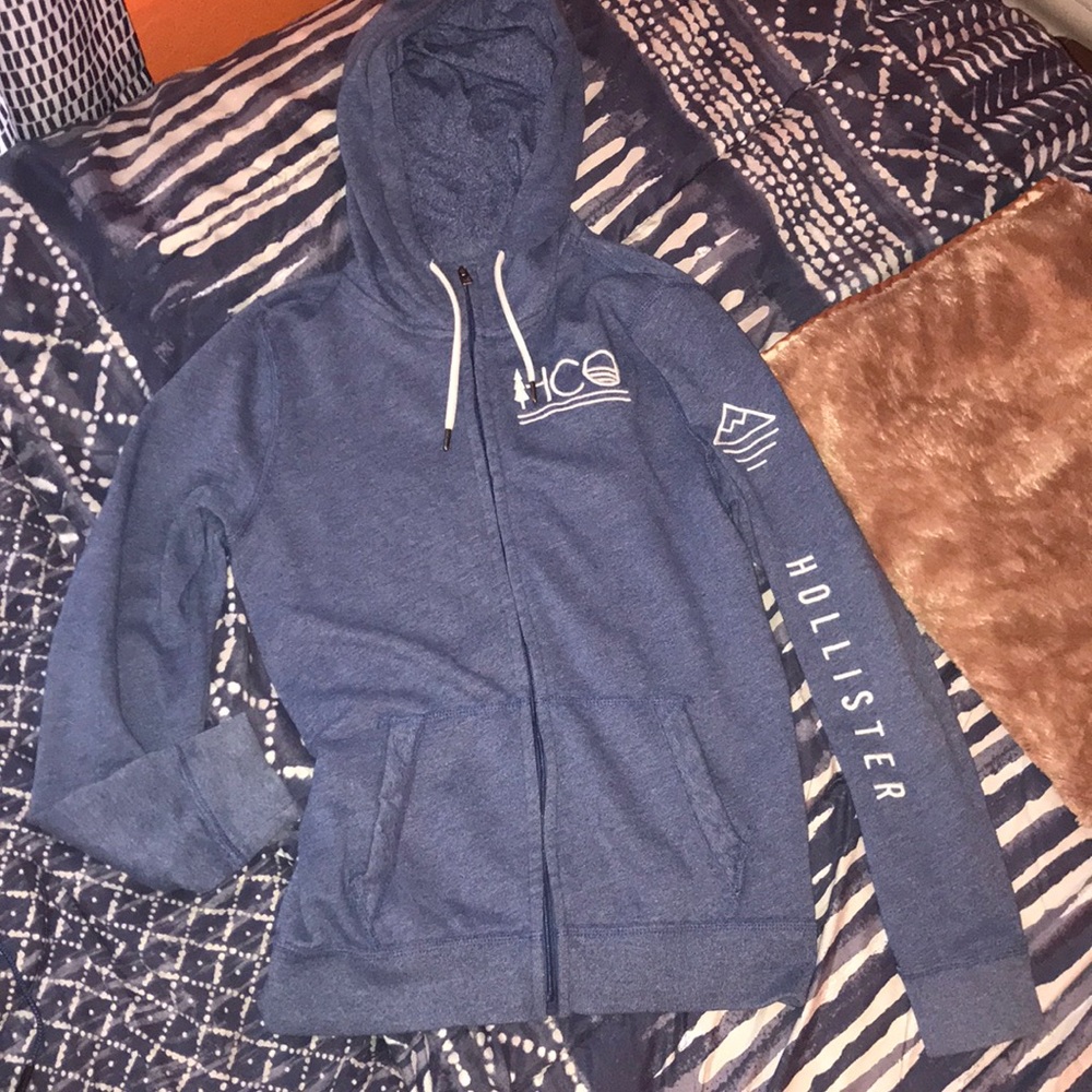 hollister blue zip up hoodie !